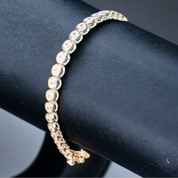 NEW Solid 925 Sterling Silver Rounded BezelSet High Carbon Stone Tennis Bracelet - Picture 15 of 16